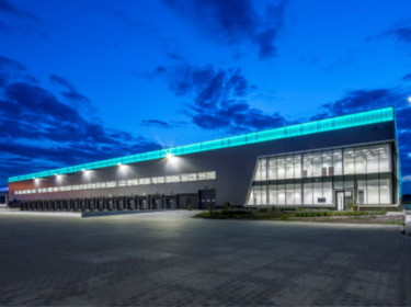 Warehouse with blue lightning on the edge