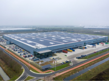 Warehouse with solar panels on the roof