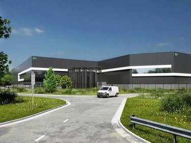 Rendering of a road leading to a warehouse